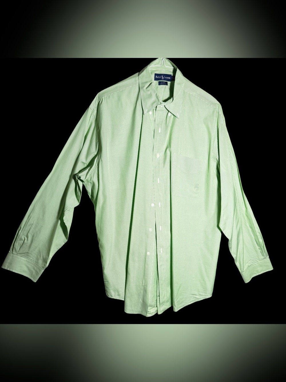 Ralph Lauren Men's LT Green Striped Button-Up Dress Shirt